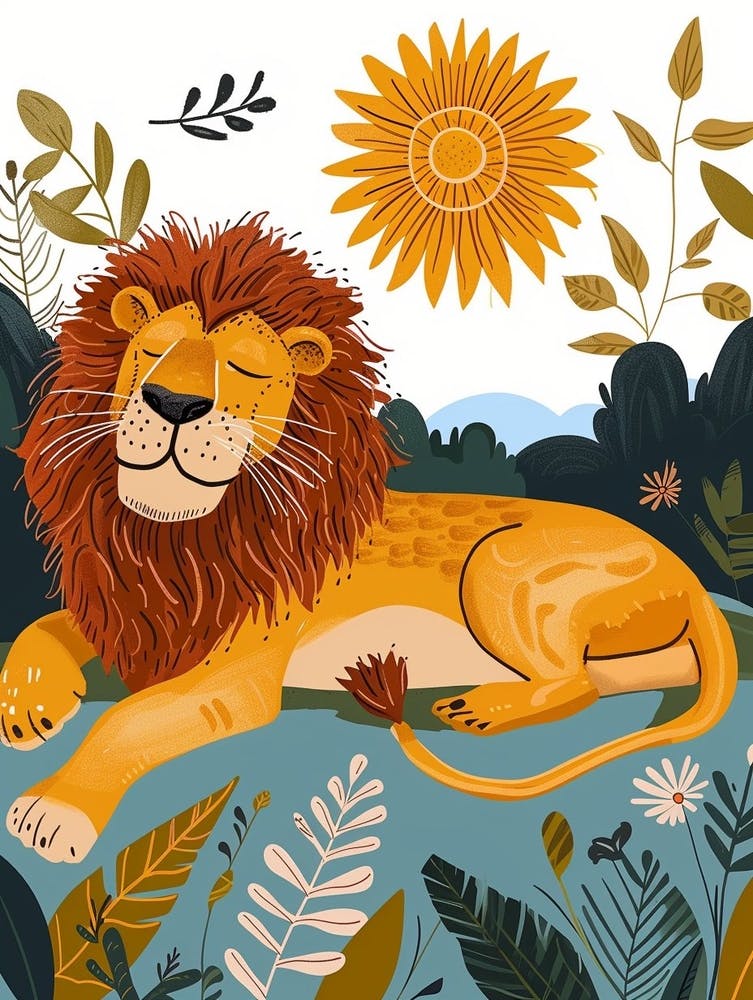 African Lion Resting In The Sun Illustration 4