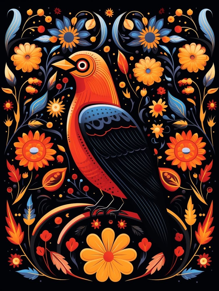 Folk Bird Illustration Crow 4