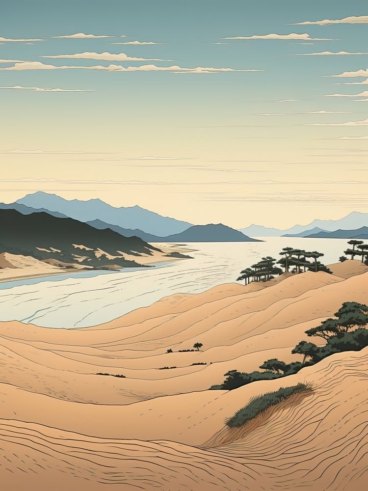 Tottori Sand Dunes In Tottori, Ukiyo E Drawing 3