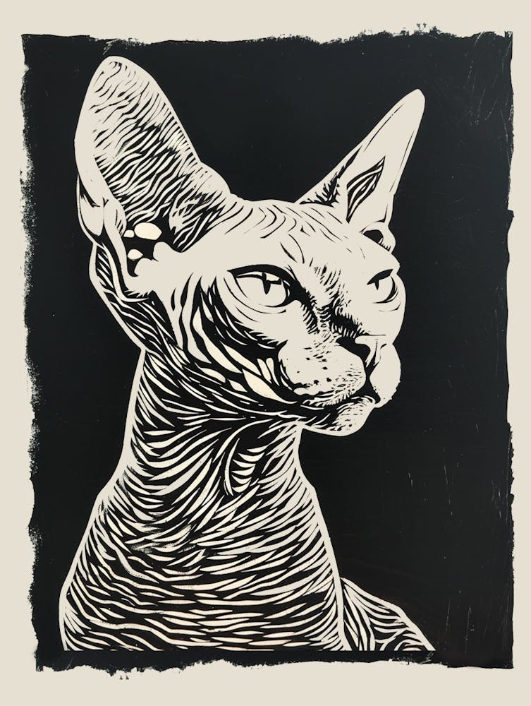 Devon Rex Linocut Blockprint 3