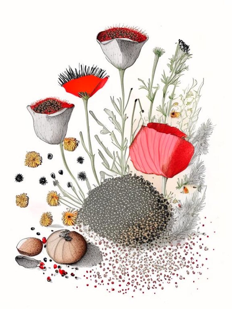 Poppy Seeds Spices And Herbs Pencil Illustration 1