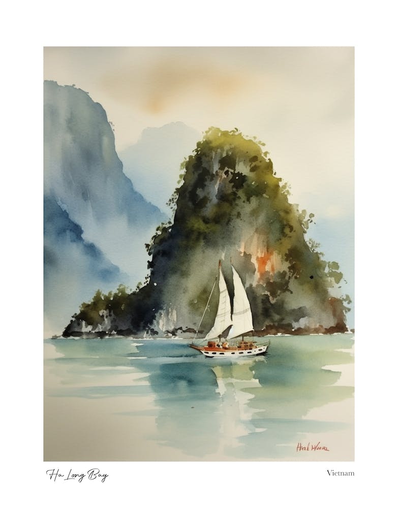 Ha Long Bay, Vietnam 3 Aquarell Reiseposter