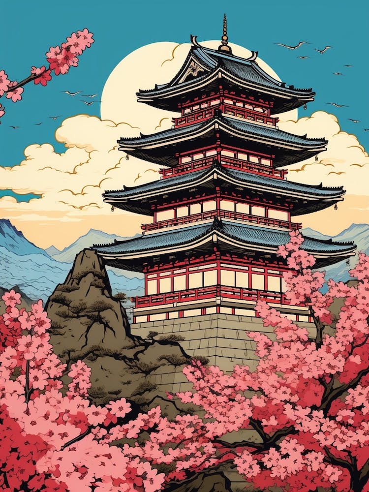 Burg Gifu, Japan Vintage Reisekunst 3