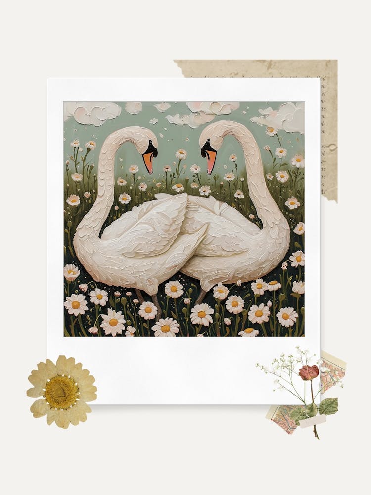 Scrapbook Swans Fairycore Painting 3
