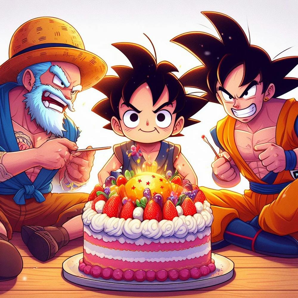 Anime-Freunde teilen einen Kuchen😁😋😃