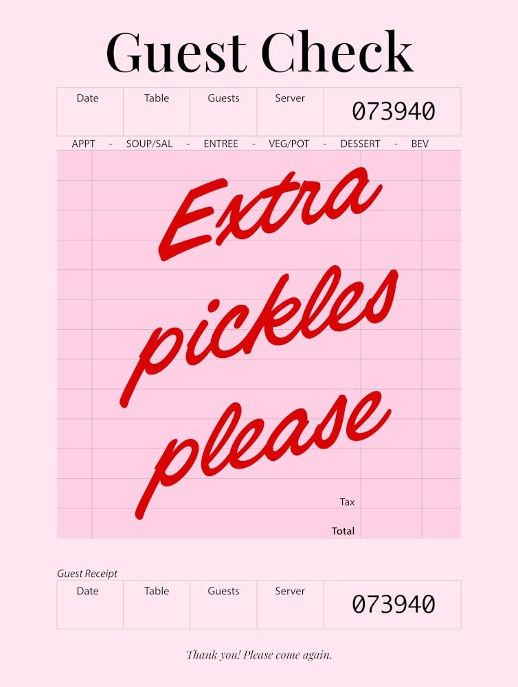 Guest Check - Extra Pickles Please - Pink & Red