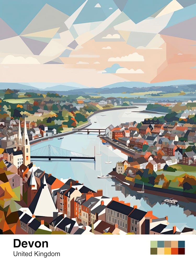 Devon, United Kingdom, Geometric Illustration 2 Poster