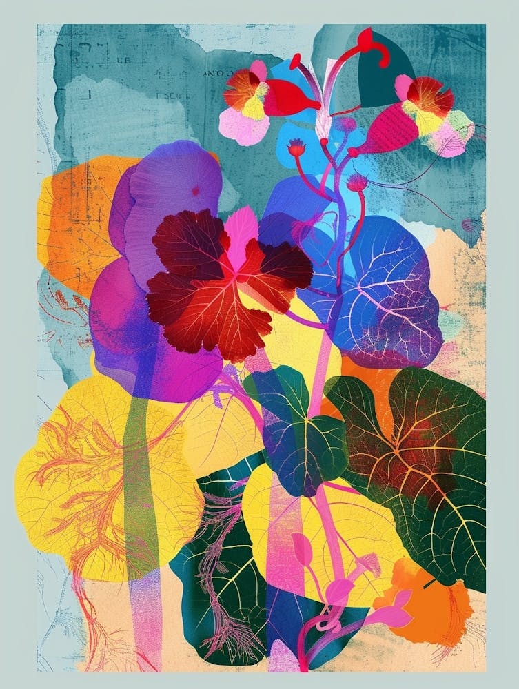 Nasturtium 1 Neon Flower Collage