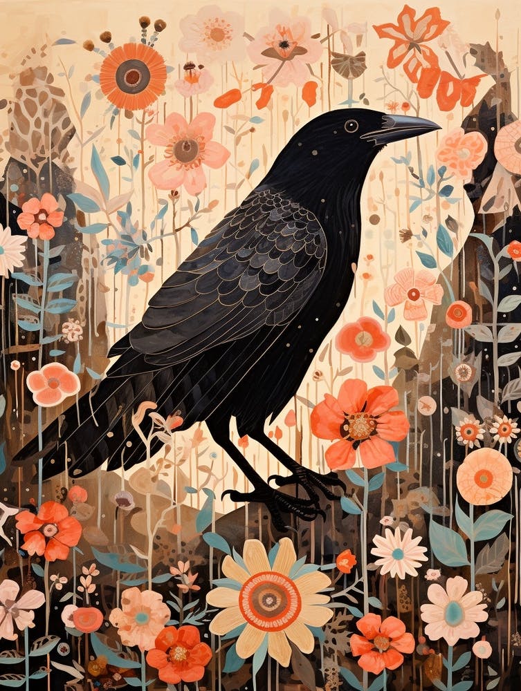 Raven 4 Detailed Bird Painting