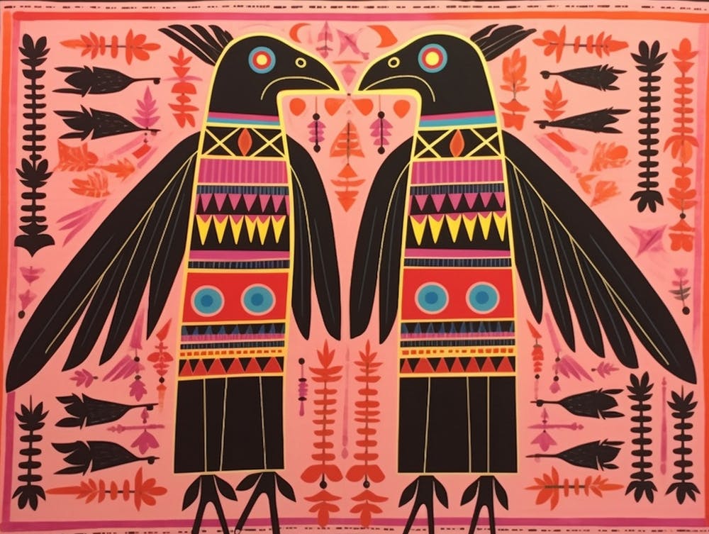 Crow 1 Folk Style Animal Illustration