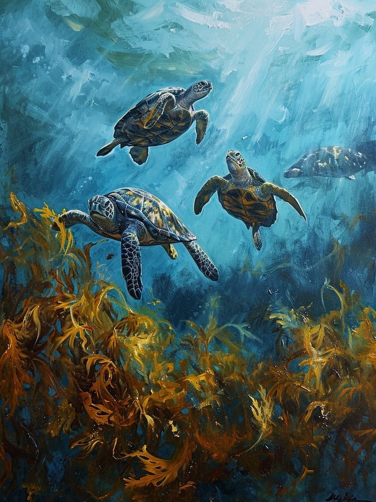 Group Of Sea Turtles Underwater 2