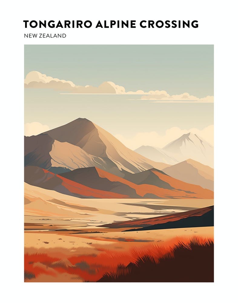 Tongariro Alpine Crossing New Zealand 4 Hiking Trail Landscape Poster