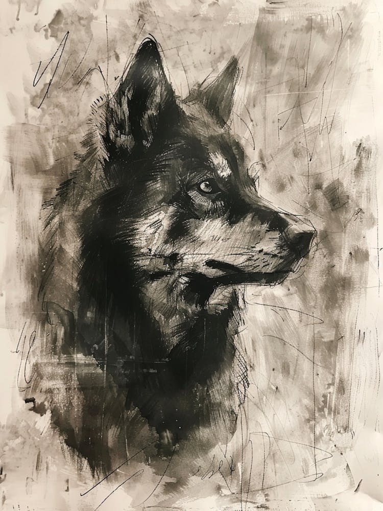 Finnish Spitz Dog Charcoal Line 2
