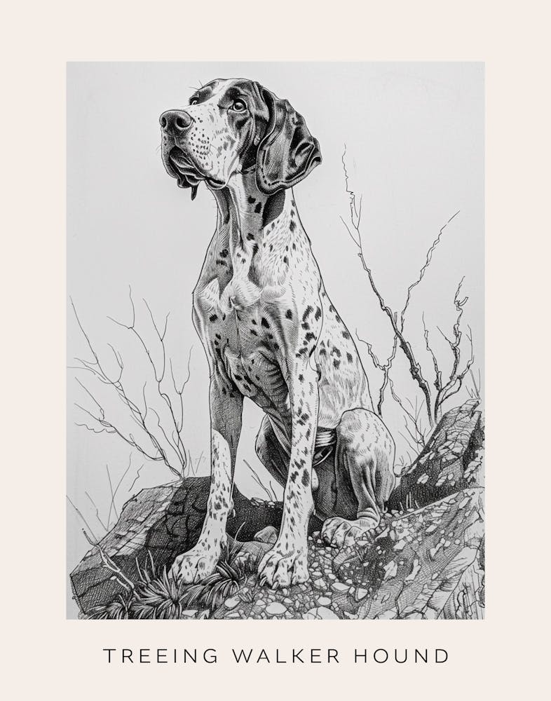 Treeing Walker Hound Line Sketch 3 Poster