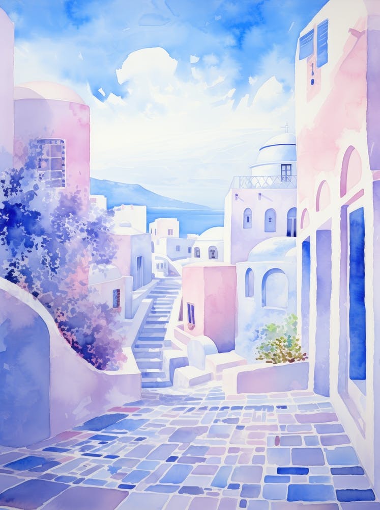 Watercolor Of Santorini