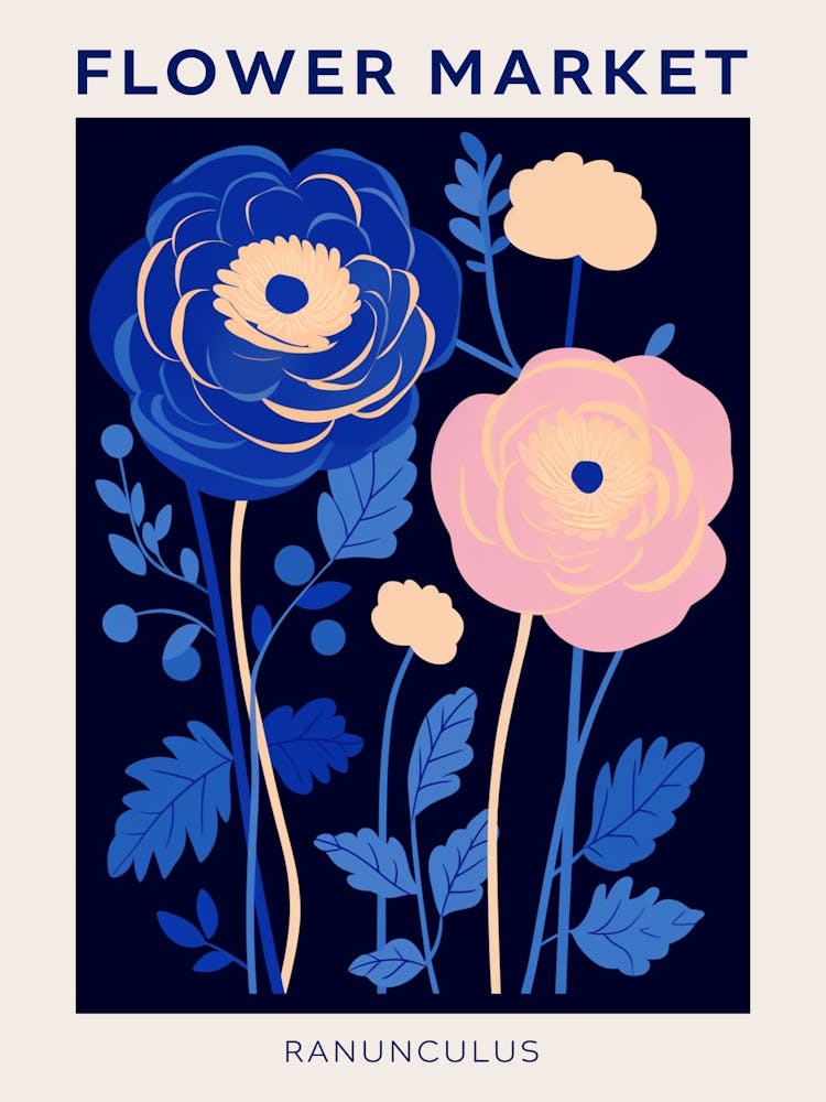 Blue Flower Market Poster Ranunculus 2