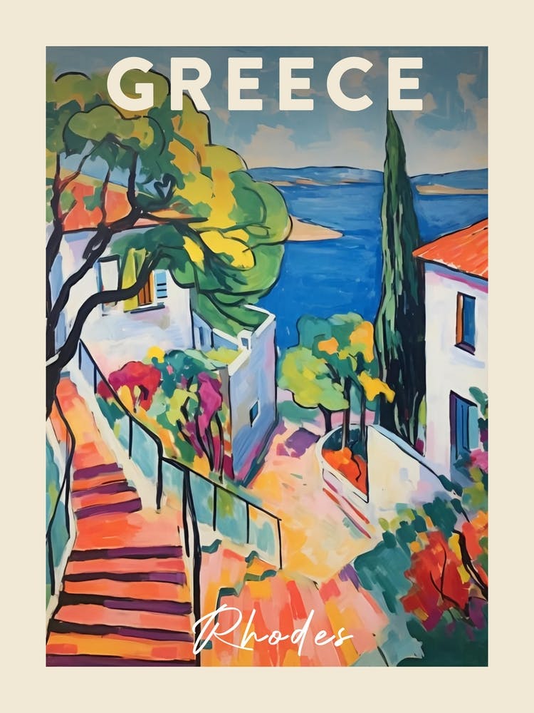 Rhodes Greece 3 Fauvist Painting Travel Poster