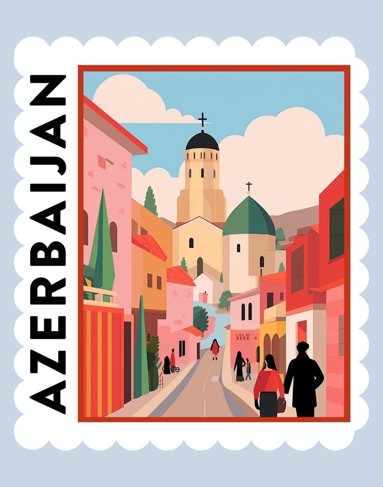 Azerbaijan 3 Travel Stamp Poster