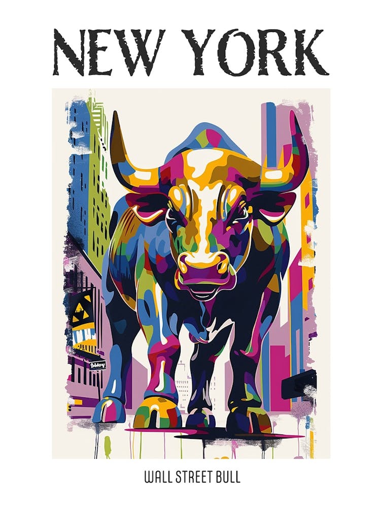 Wall Street Bull New York Colourful Silkscreen Illustration 1 Poster