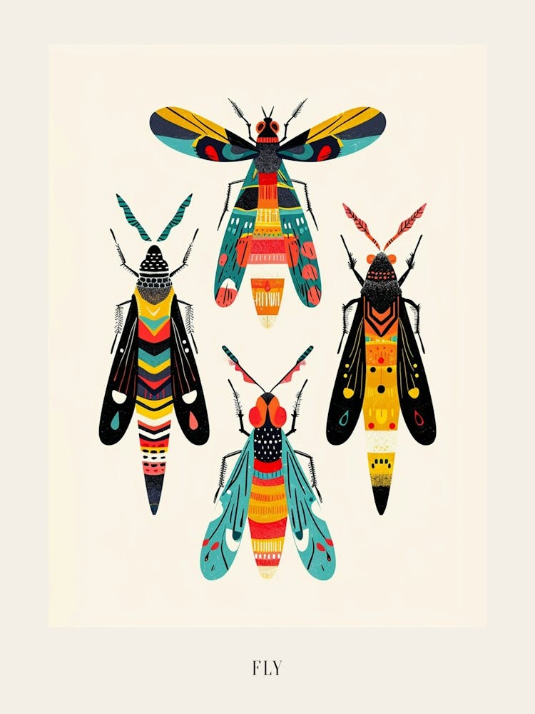 Colourful Insect Illustration Fly 6 Poster
