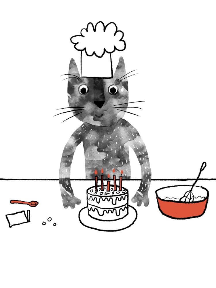 Cat In A Chef Hat Baking A Cake