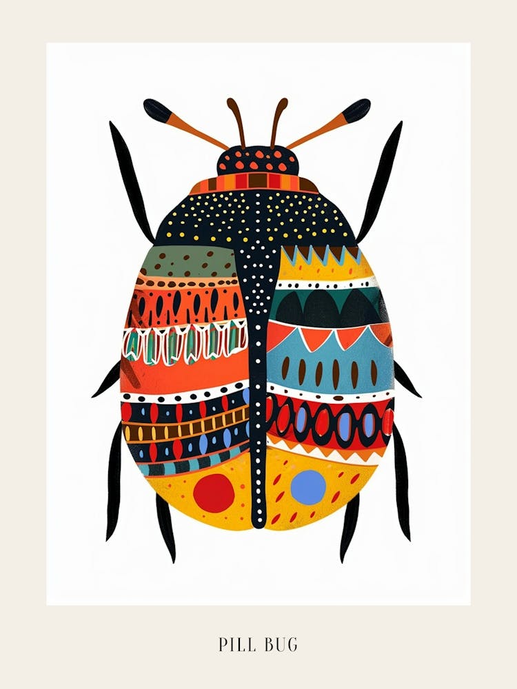 Colourful Insect Illustration Pill Bug 1 Poster