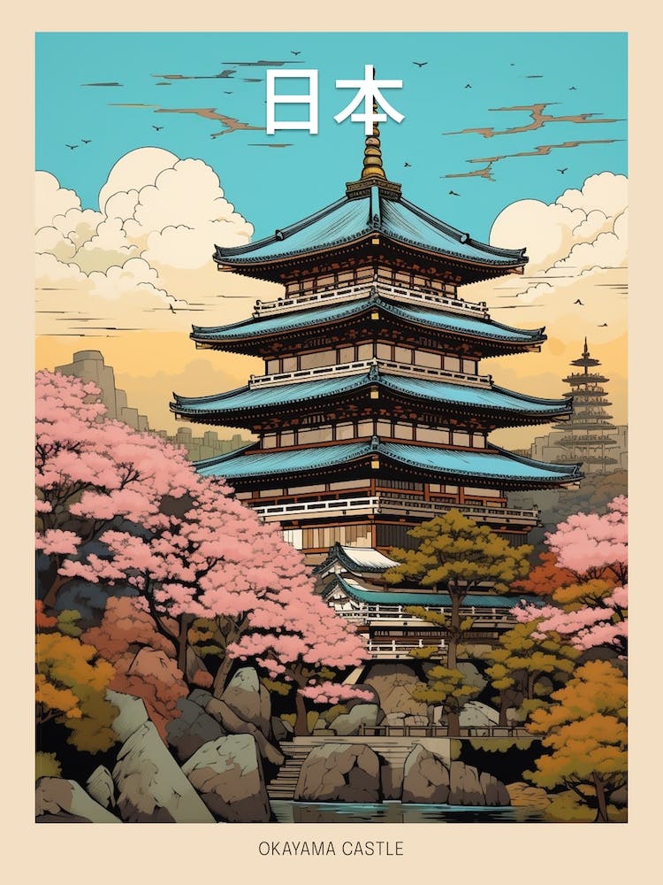 Okayama Castle, Japan Vintage Travel Art 2 Poster