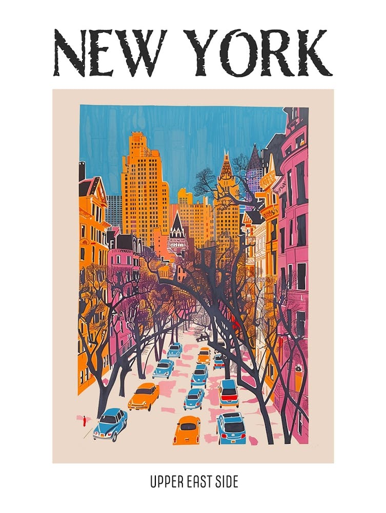 Upper East Side New York Colourful Silkscreen Illustration 1 Poster