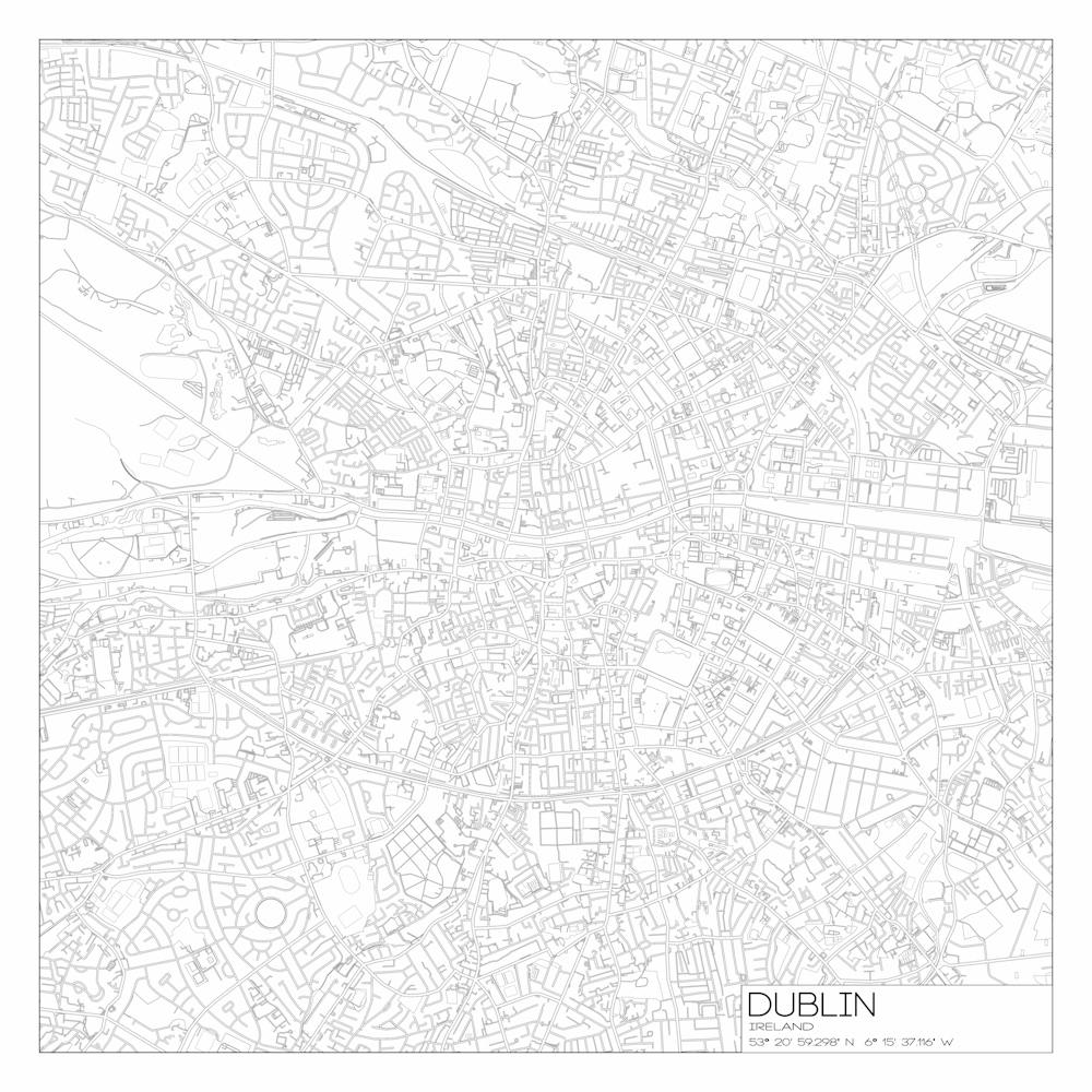 Dublin Ireland city map black on white blueprint design