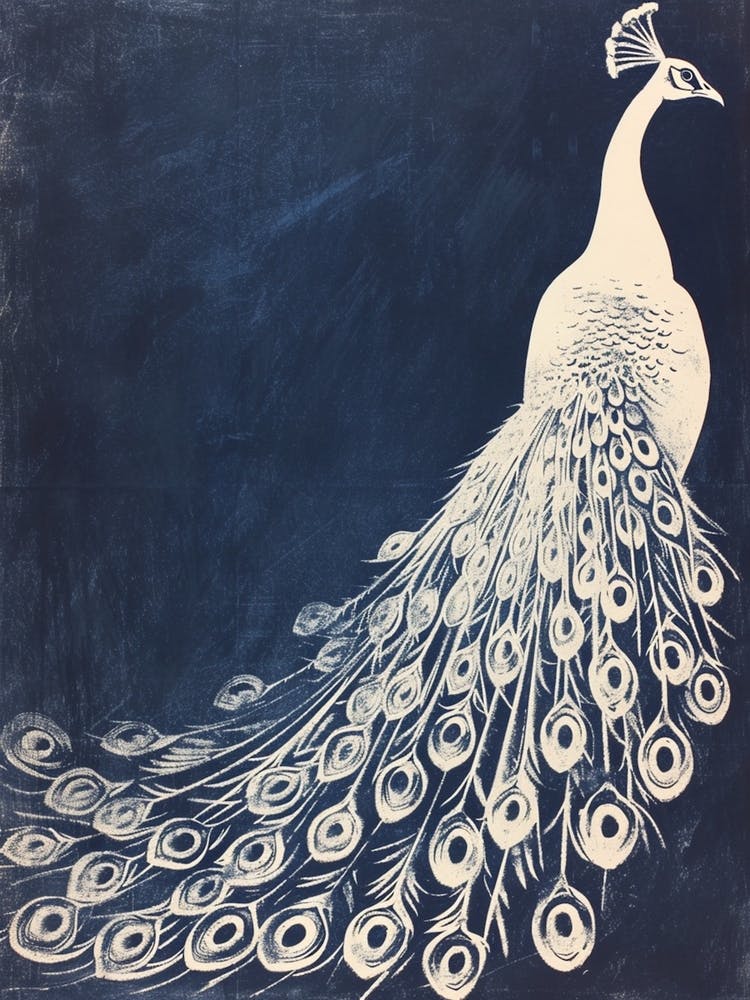 Navy & White Peacock Portrait 3