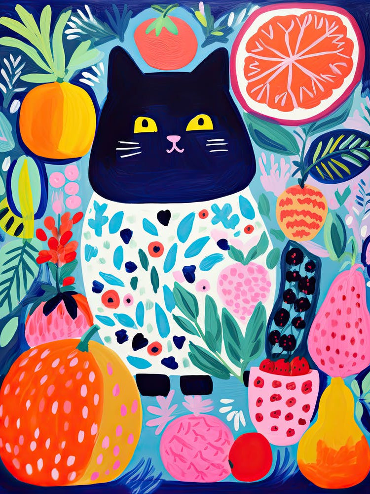 Black Cat With Fruits, Matisse Inspired