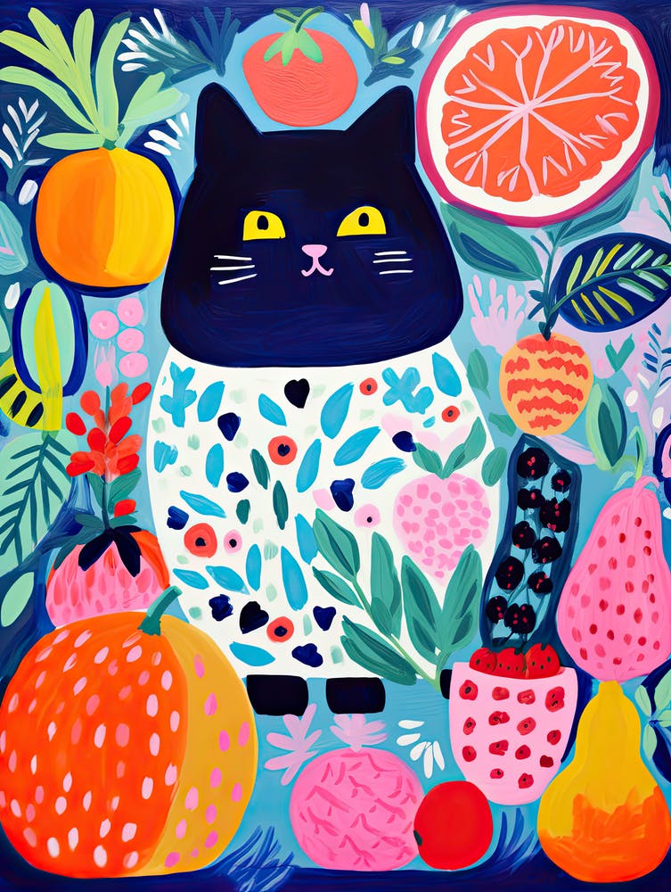 Black Cat With Fruits, Matisse Inspired