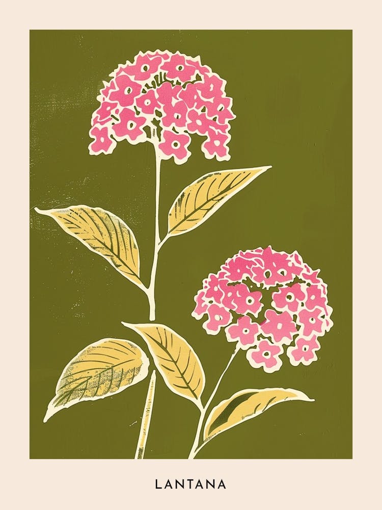 Pink & Green Lantana Flower Poster