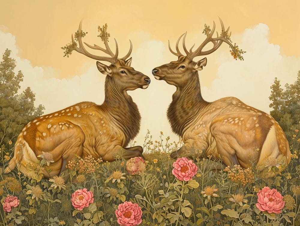 Floral Animal Illustration Elk 2