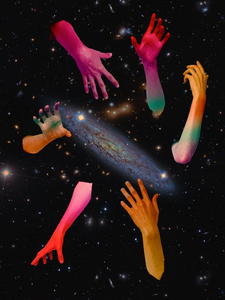 Retro Science Fiction Hands In Space