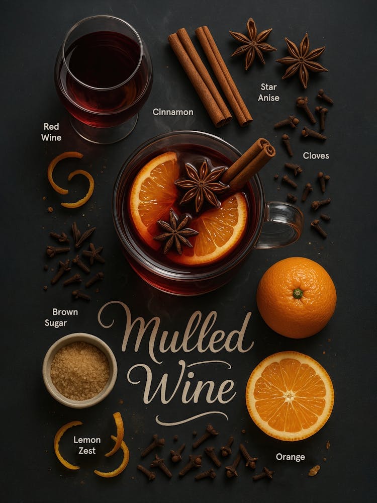 Mulled Wine Poster – Warm Winter Red Wine Cocktail: Spiced with cinnamon and orange, this mulled wine poster brings festive warmth to your wall. Perfect for Christmas, cozy kitchens, and winter bars – this glühwein classic is rich in flavor and elegant in
