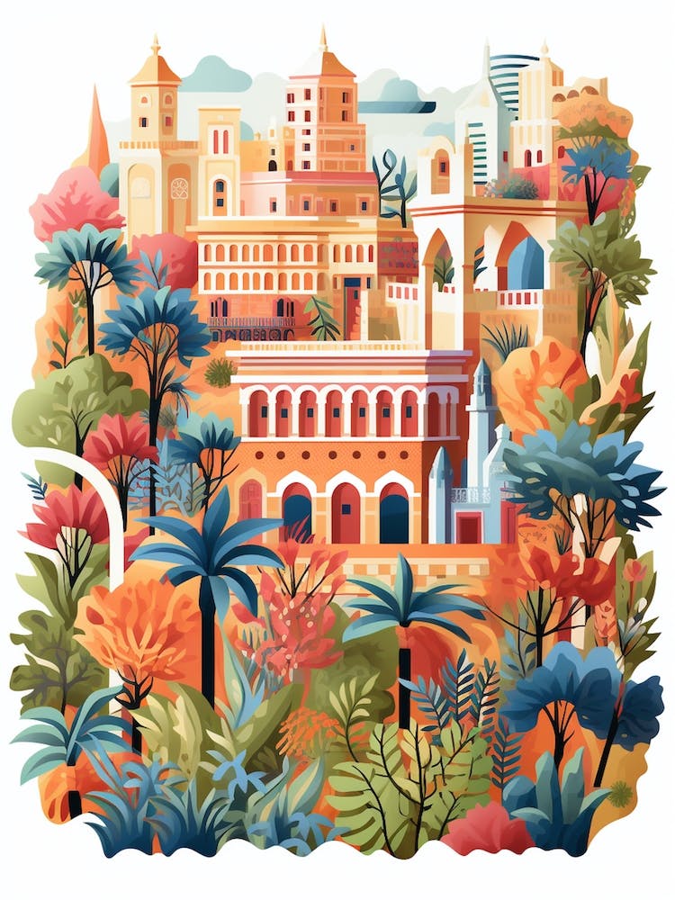 Gardens Of Alhambra Spain Modern Illustration 2