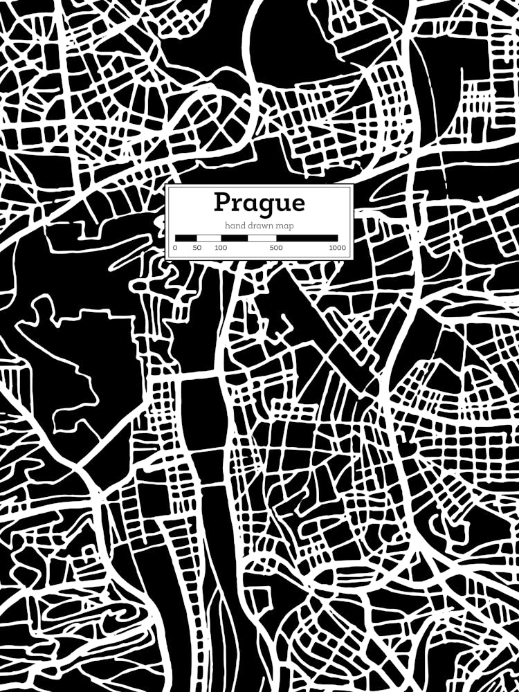 Prague City Map — Hand-drawn map, vector black map