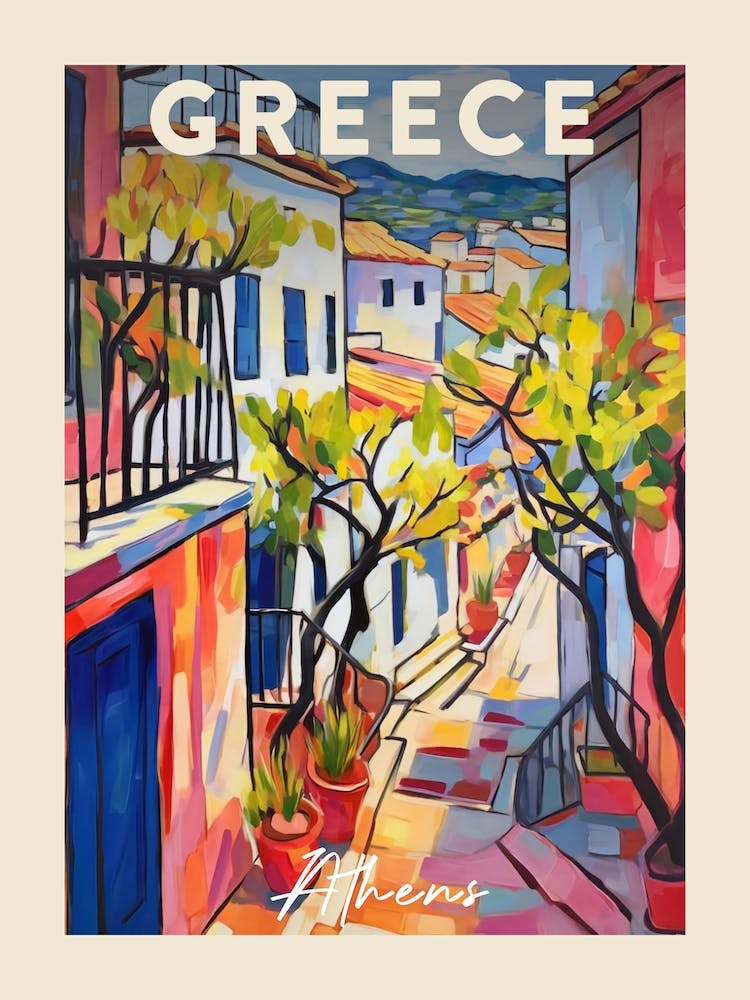 Athens Greece Fauvist Painting  Travel Poster
