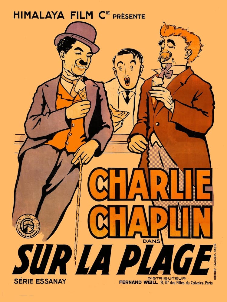 By The Sea, Charlie Chaplin, Comedy, Vintage Movie Poster, 1921