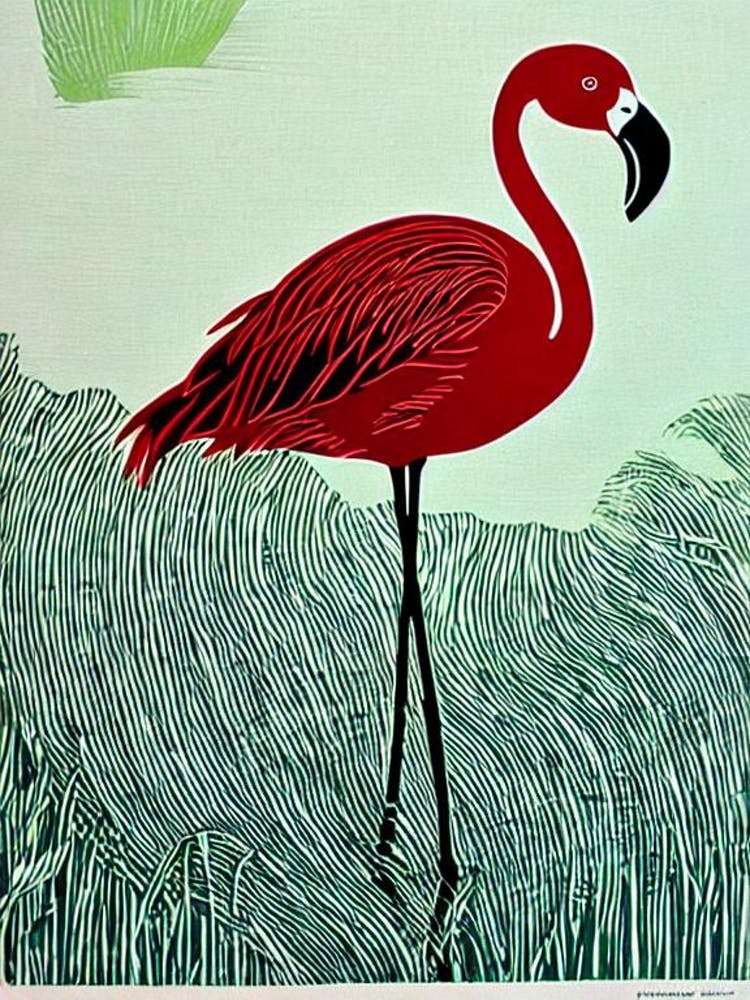Flamingo Linocut Bird