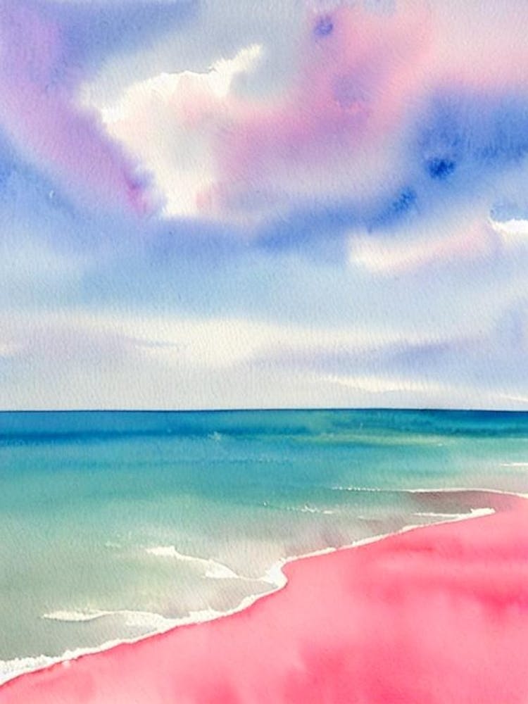 Cala De Mijas Beach, Costa Del Sol, Spain Pink Watercolour