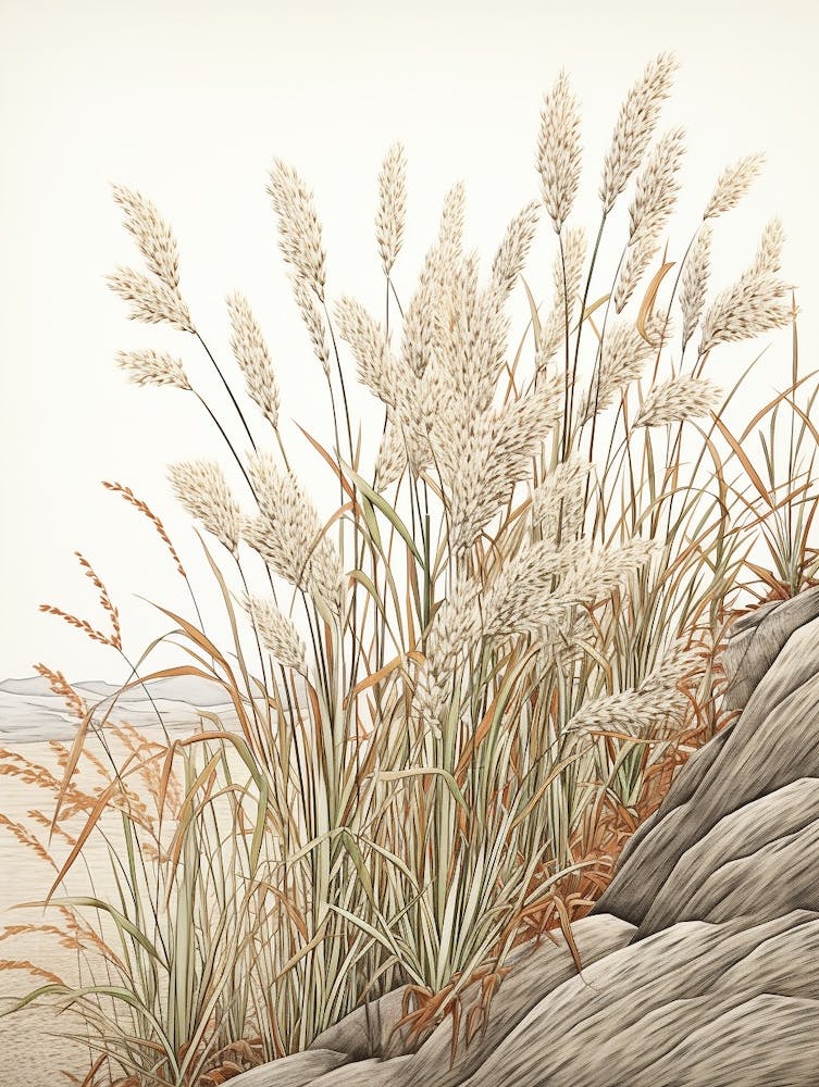 Fujibakama Japanese Silver Grass 3 Vintage Japanese Botanical