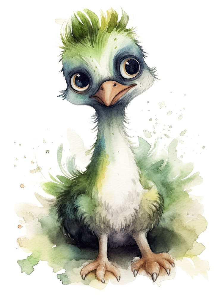 Therizinosaurus Cute Dinosaur Watercolour 2