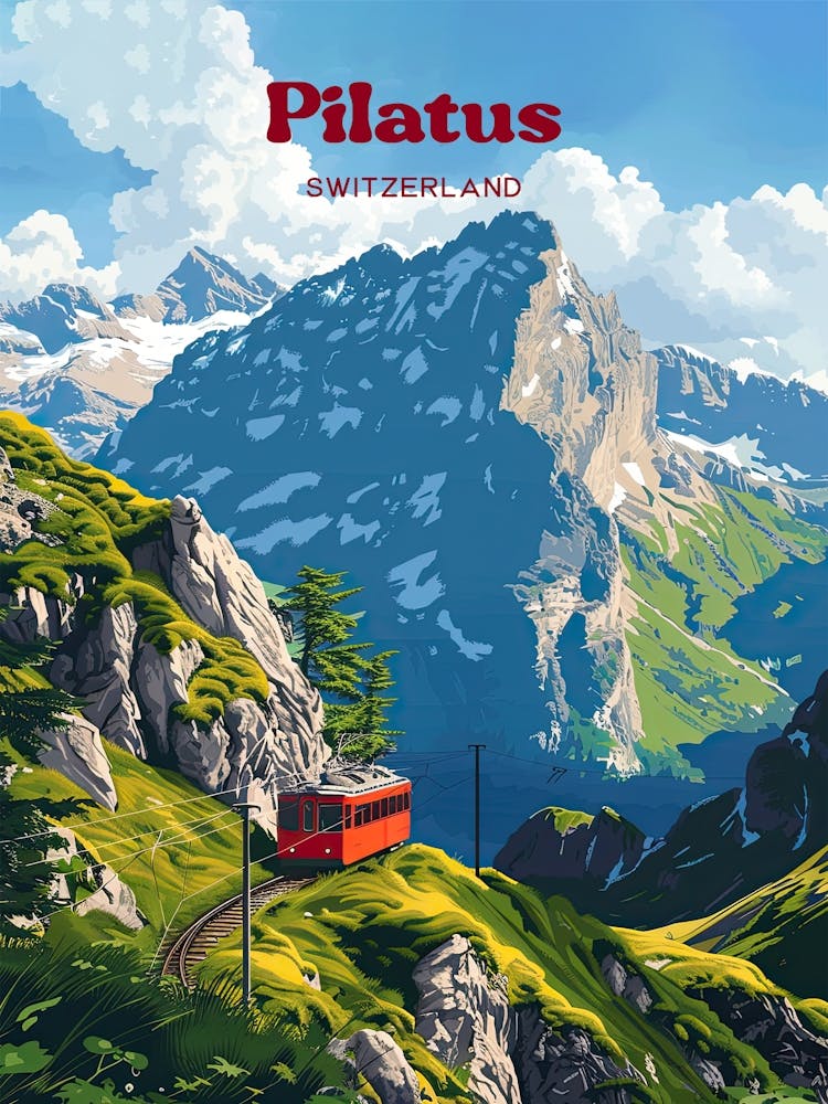 Pilatus Switzerland Mountain Digital Travel Illustration