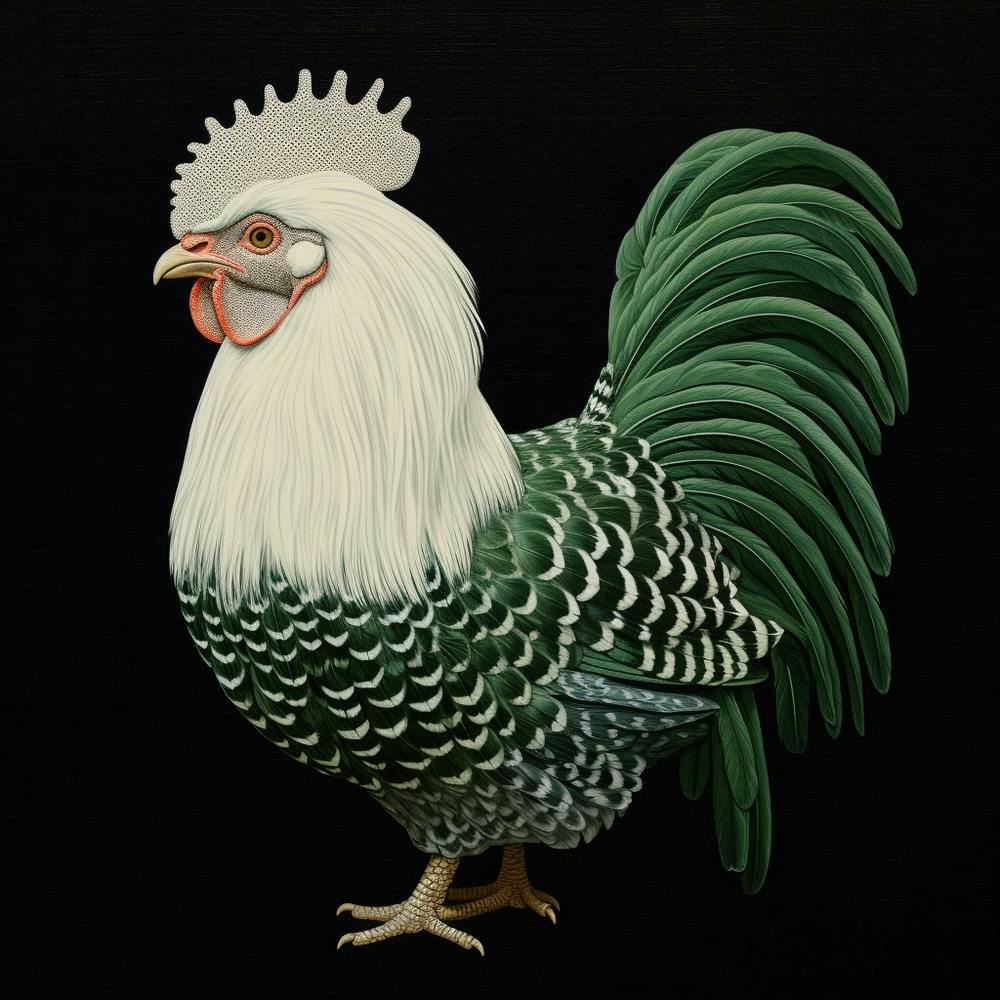 Ohara Koson Inspired Bird Painting Chicken 7 Square