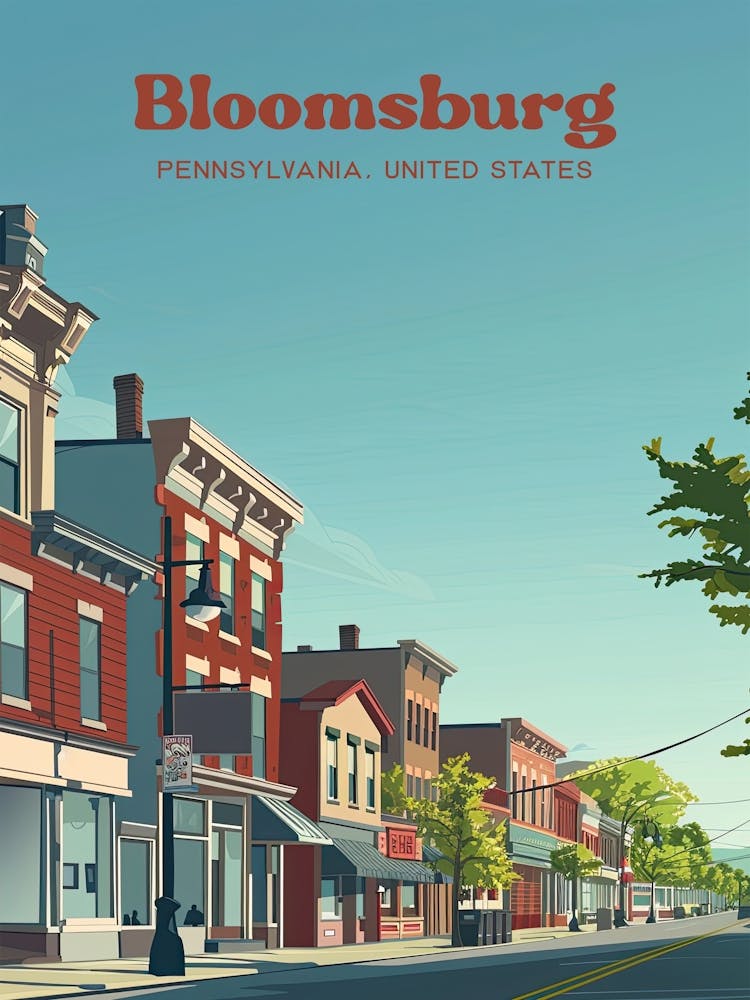 Bloomsburg Pennsylvania Town Digital Travel Art