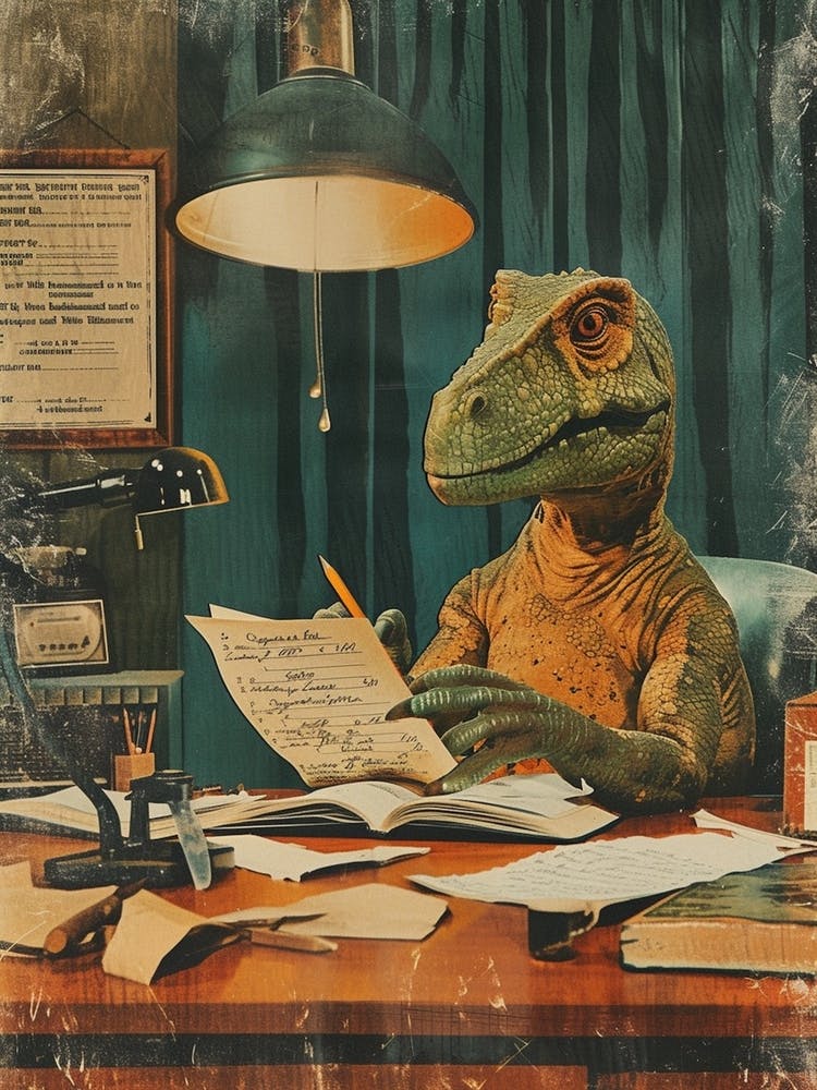 Dinosaur & A Letter Retro Collage 2