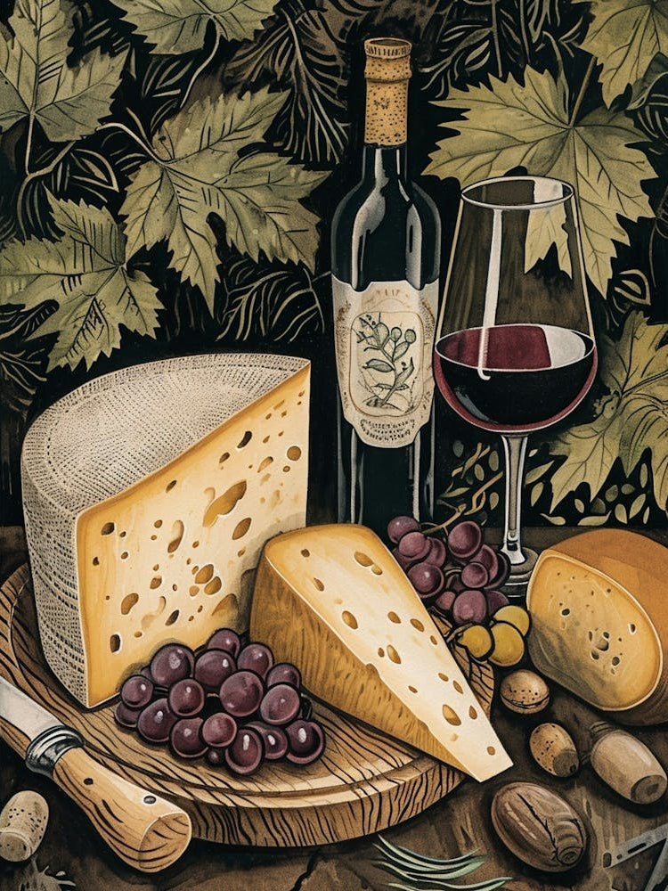 Cheese & Wine Rustic Illustration 4