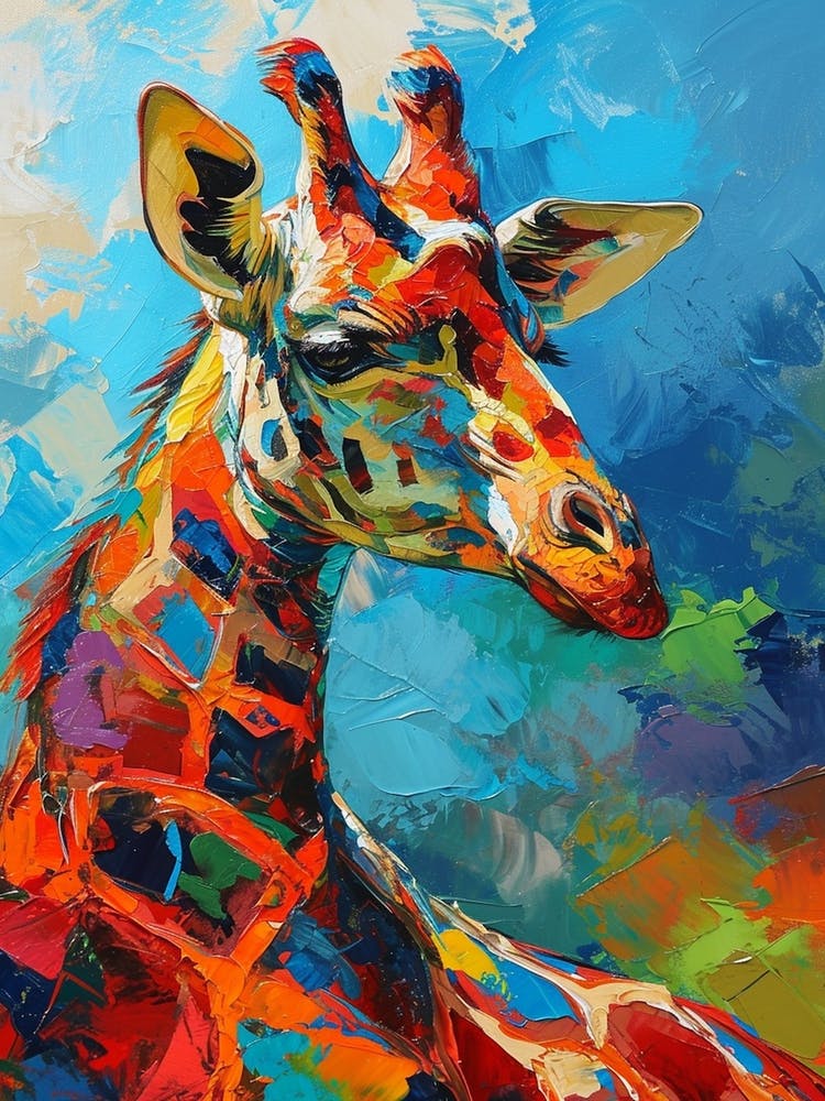 Impasto Colourful Giraffe Resting